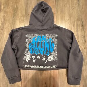 Rolling Stones 1967 Europe Tour Cropped Graphic Hoodie Sweatshirt Charcoal S